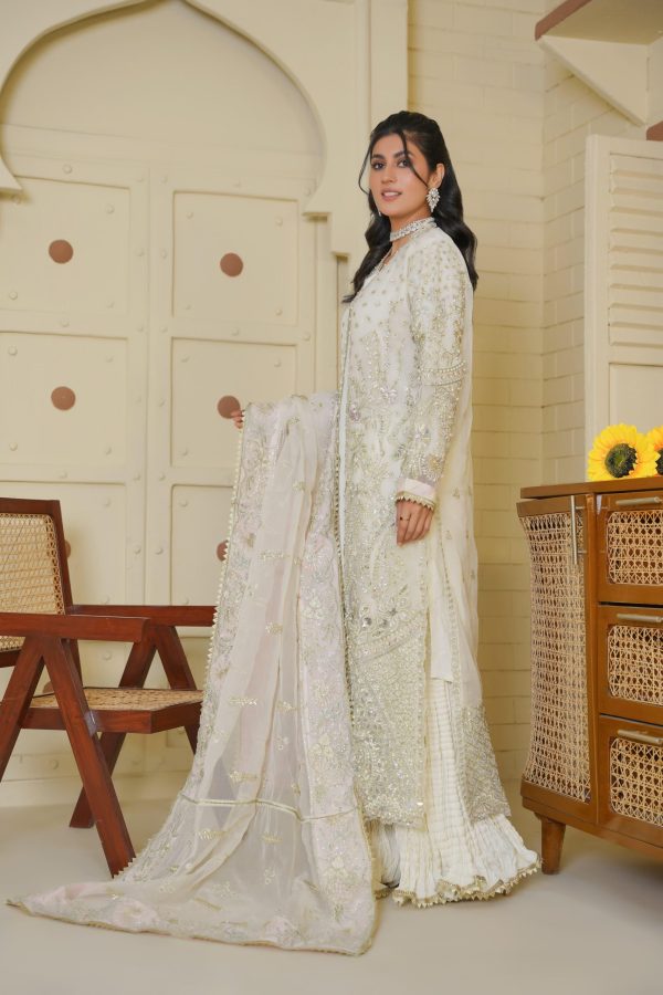 Ivory White Chiffon Stitched Suit - Image 7