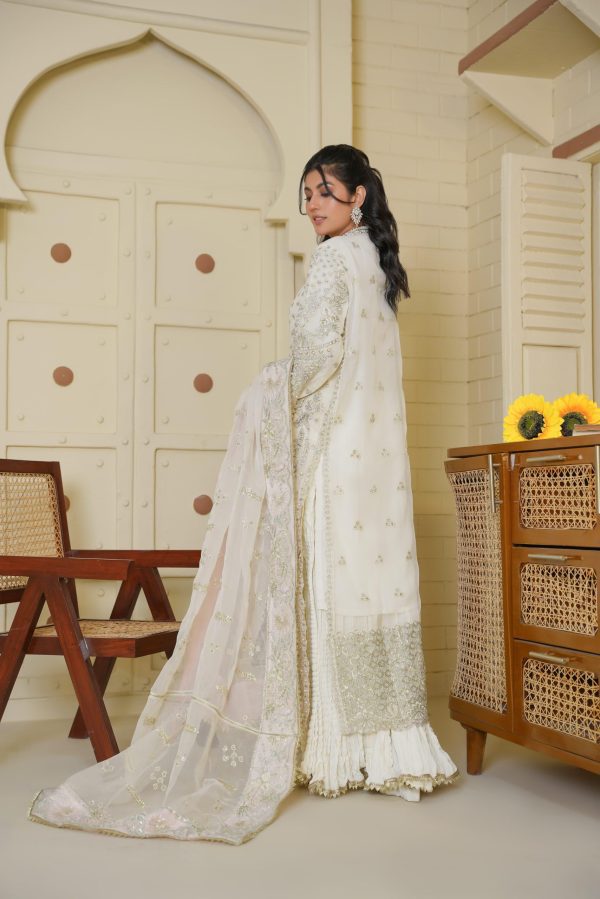 Ivory White Chiffon Stitched Suit - Image 4