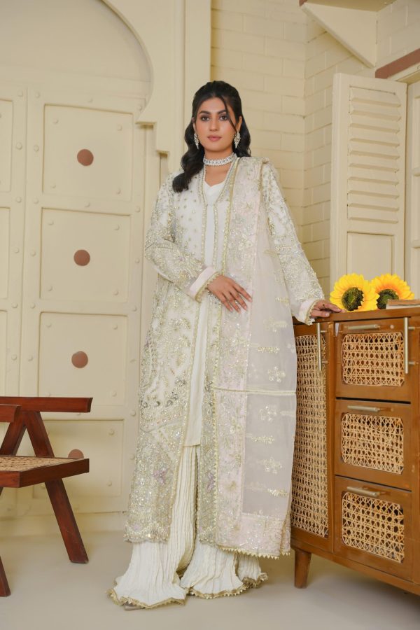 Ivory White Chiffon Stitched Suit