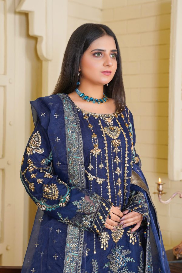 Midnight Blue Chiffon Stitched Suit - Image 8