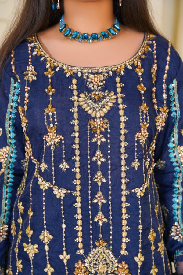 Midnight Blue Chiffon Stitched Suit - Image 7