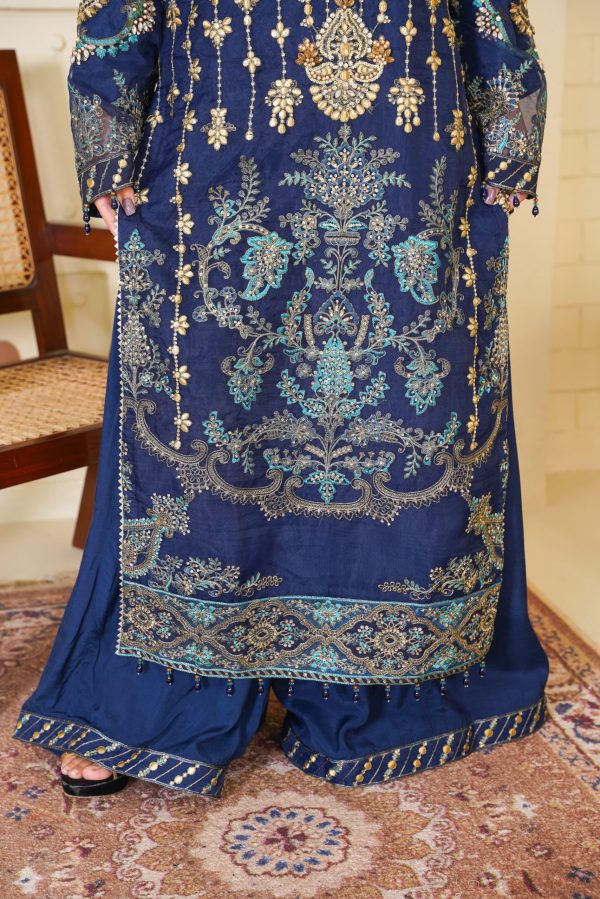 Midnight Blue Chiffon Stitched Suit - Image 6