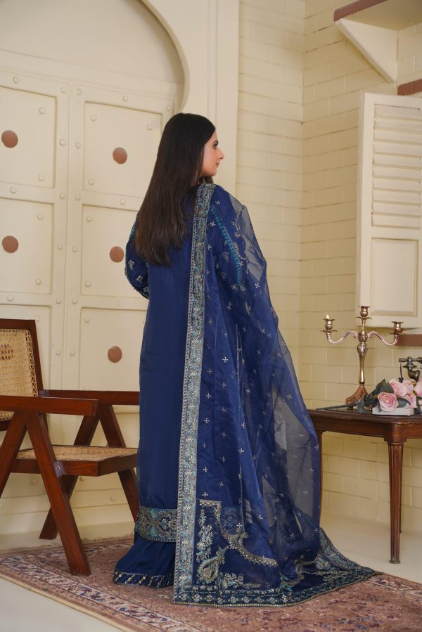 Midnight Blue Chiffon Stitched Suit - Image 4