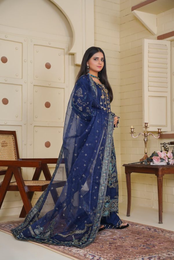 Midnight Blue Chiffon Stitched Suit - Image 3