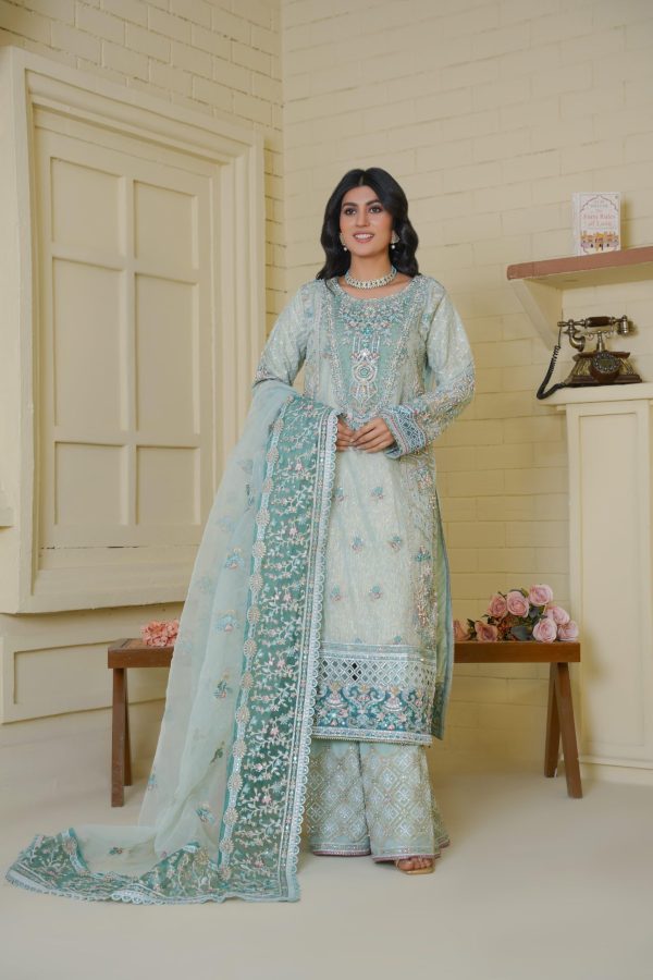 Ferozi Mist Chiffon Stitched Suit - Image 2