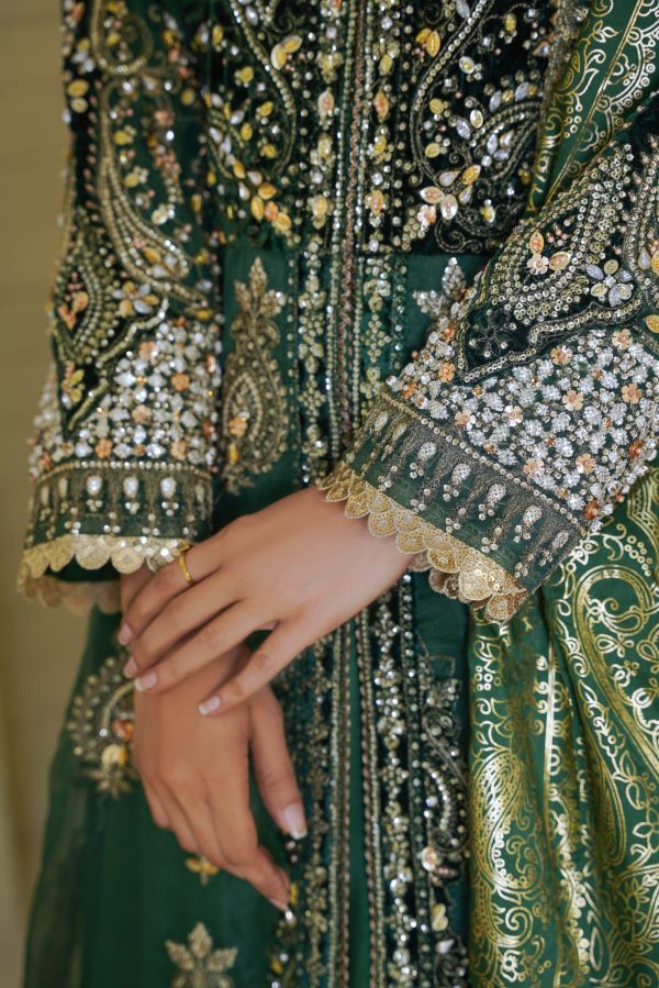 Emerald Green Chiffon Stitched Suit - Image 6