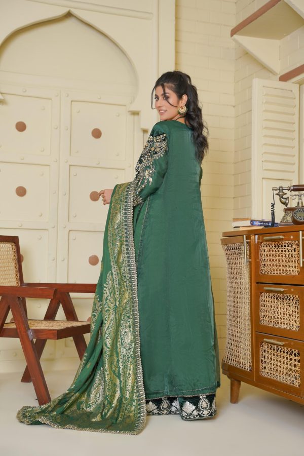 Emerald Green Chiffon Stitched Suit - Image 7