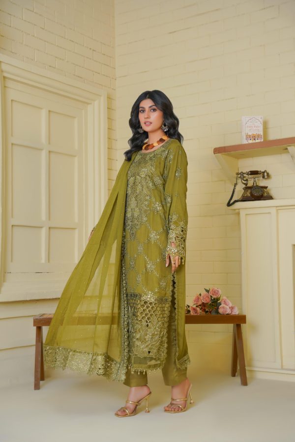 Mehndi Green Chiffon Stitched Suit - Image 8