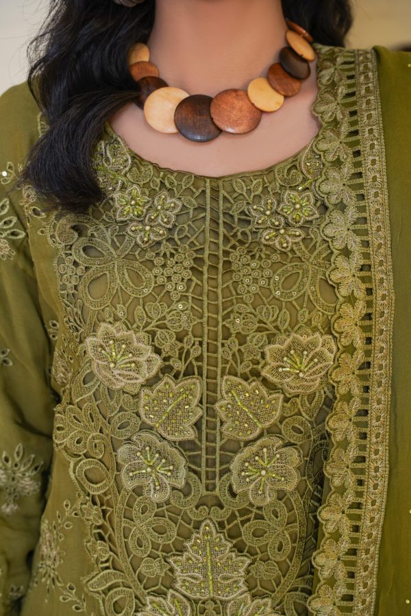 Mehndi Green Chiffon Stitched Suit - Image 5