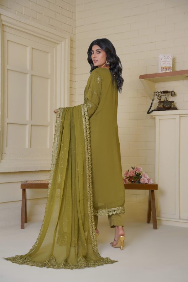 Mehndi Green Chiffon Stitched Suit - Image 2