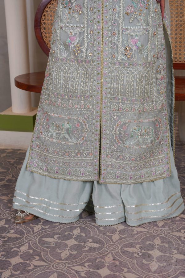 Soft Silver Chiffon Stitched Suit - Image 8