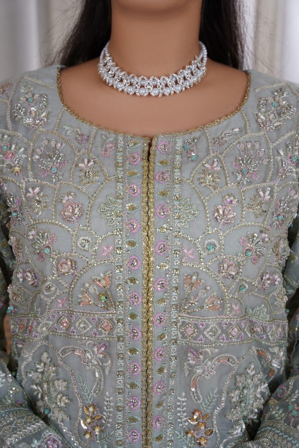 Soft Silver Chiffon Stitched Suit - Image 7