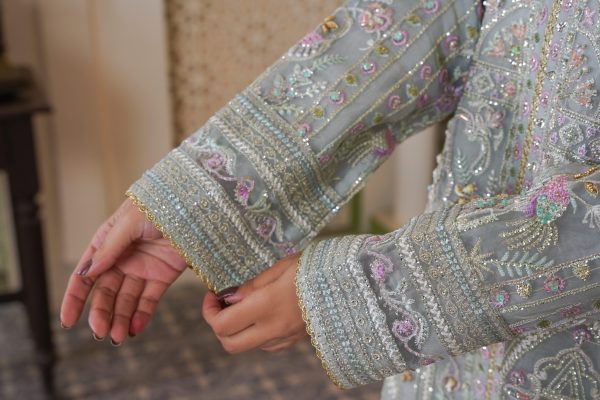 Soft Silver Chiffon Stitched Suit - Image 5